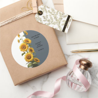 Sticker Rond Baby shower de tournesol bleu