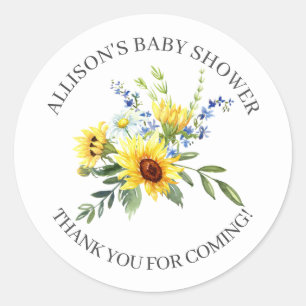 Sticker Rond Baby shower de tournesol jaune Douche Merci