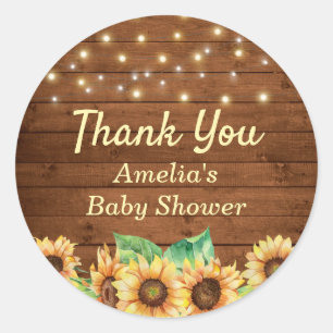 Sticker Rond Baby shower de tournesol rustique Saupoudrer Merci