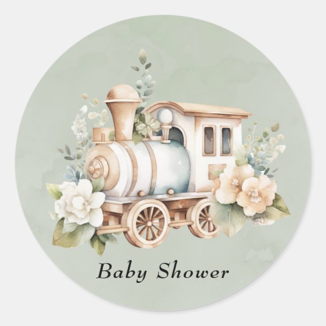 Sticker Rond Baby shower de train Floral de Sage Green (Devant)