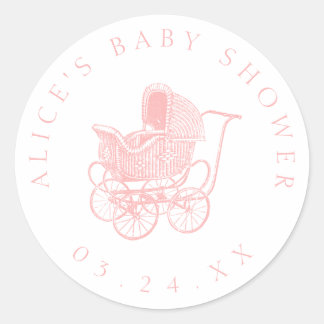 Sticker Rond Baby shower de transport pour bébé rose vintage