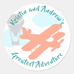 Sticker Rond Baby shower de transport Sky Adventure