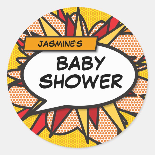 Sticker Rond Baby shower de typographie de livre comique modern (Devant)