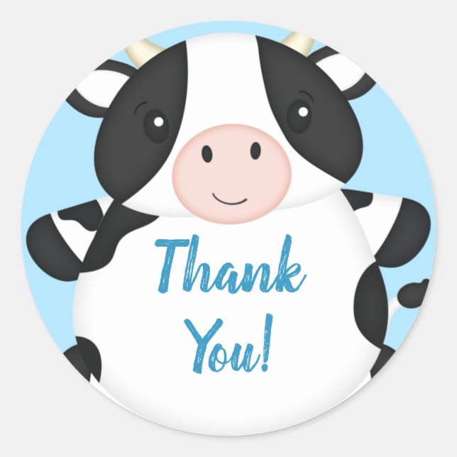 Sticker Rond Baby shower de vache bleu (Devant)