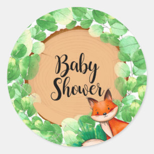 Sticker Rond Baby shower de verdure du renard des bois