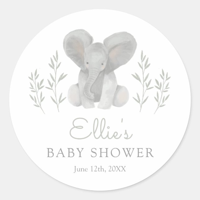 Sticker Rond Baby shower de verdure éléphant (Devant)