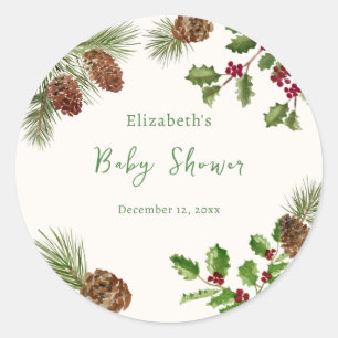 Sticker Rond Baby Shower de verdure hivernale 