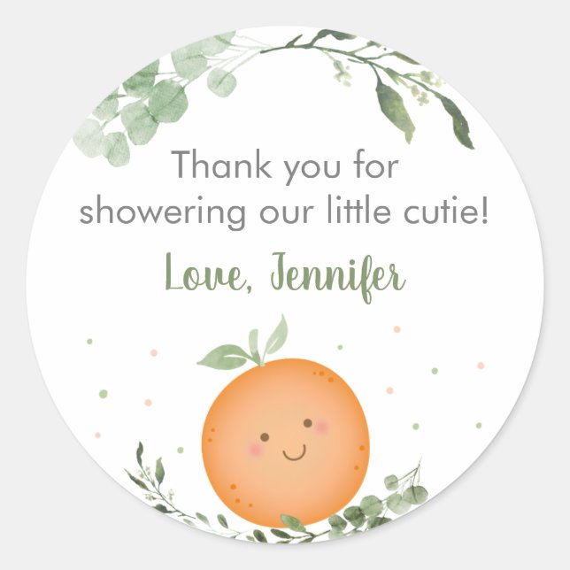 Sticker Rond Baby shower de verdure Little Cutie Merci (Devant)