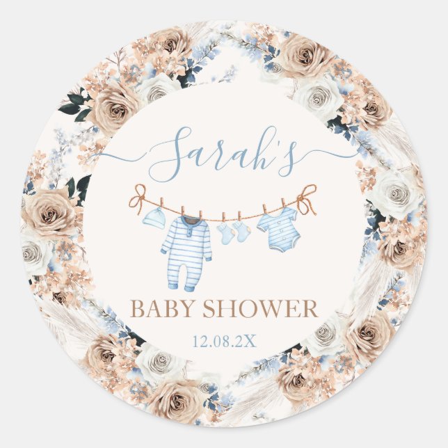 Sticker Rond Baby shower de vêtements pour bébé garçon (Devant)