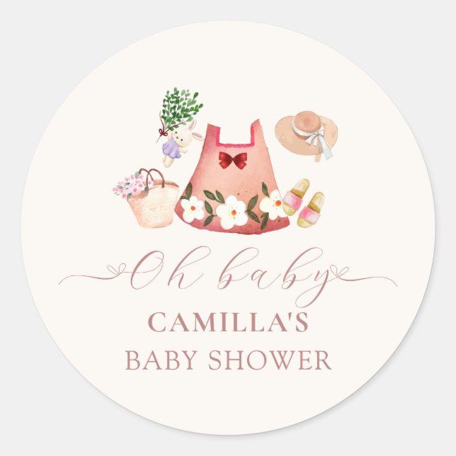 Sticker Rond Baby shower de vêtements pour filles du jardin de  (Devant)