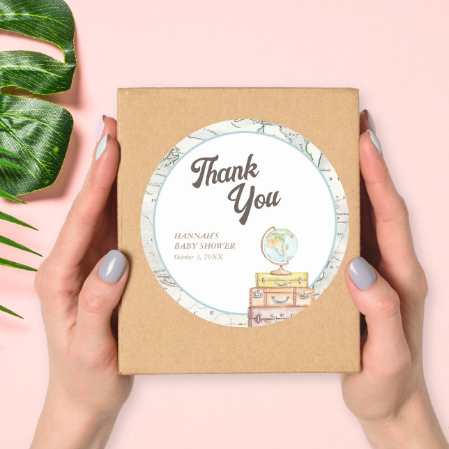Sticker Rond Baby shower de voyage personnalisé Favoriser Stick (Personalized Travel Baby Shower Favor Sticker
)