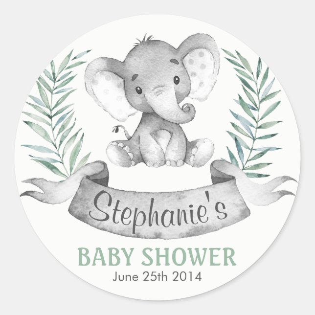 Sticker Rond Baby shower d'éléphant aquarelle (Devant)