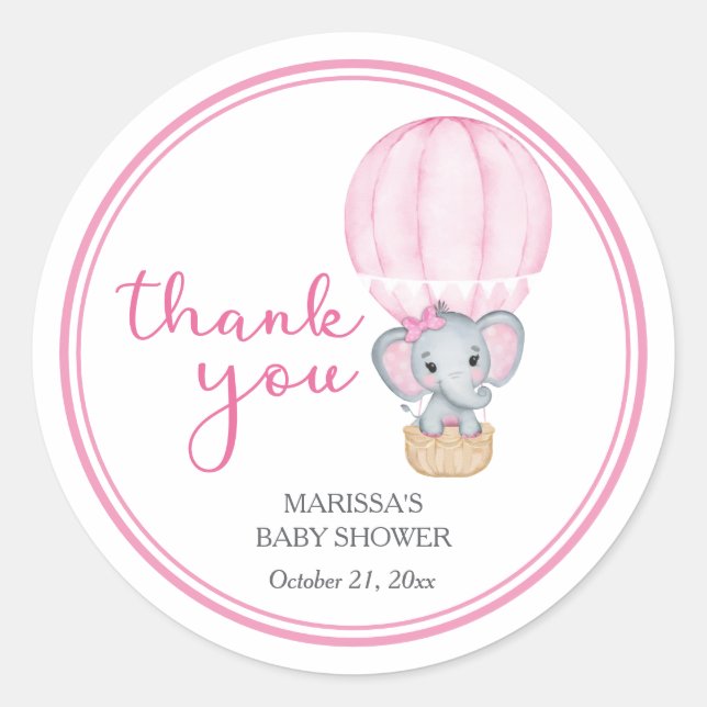 Sticker Rond Baby shower d'éléphant rose (Devant)