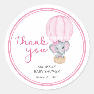 Sticker Rond Baby shower d'éléphant rose