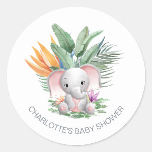 Sticker Rond Baby shower d'éléphant rose