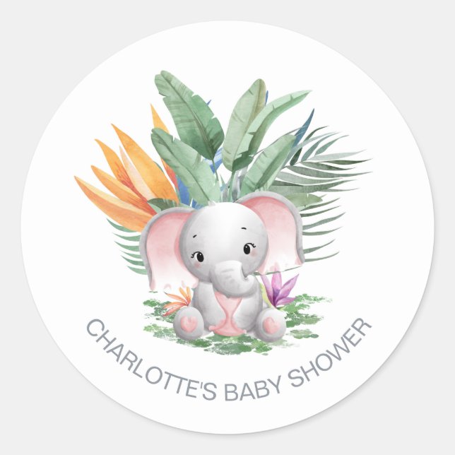 Sticker Rond Baby shower d'éléphant rose (Devant)