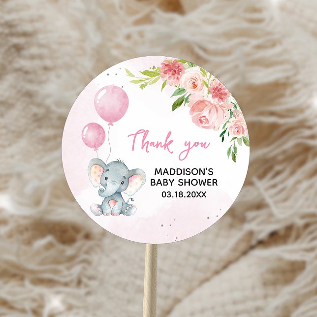 Sticker Rond Baby shower d'éléphant rose vif (Blush Pink Elephant Baby Shower Sticker)