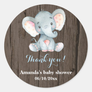 Sticker Rond Baby shower d'éléphant russe bleu Merci Favoriser