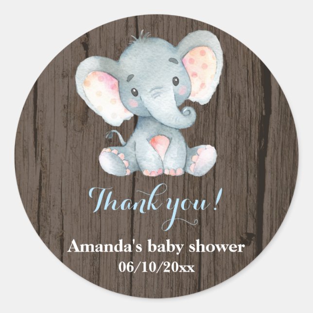 Sticker Rond Baby shower d'éléphant russe bleu Merci Favoriser (Devant)