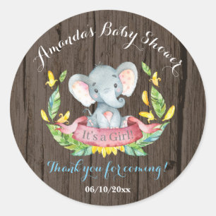 Sticker Rond Baby shower d'éléphant russe bleu Merci Favoriser