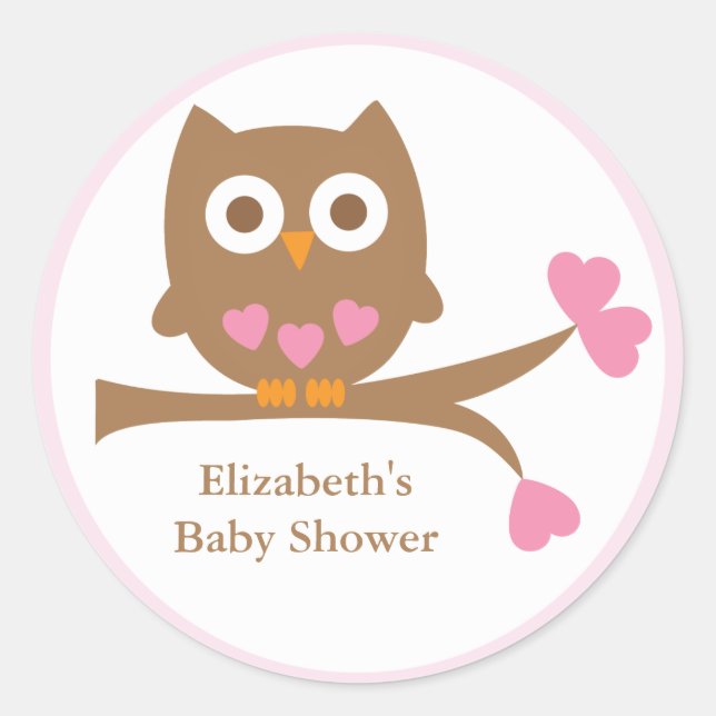 Sticker Rond Baby shower d'enveloppe de Chouette rose (Devant)