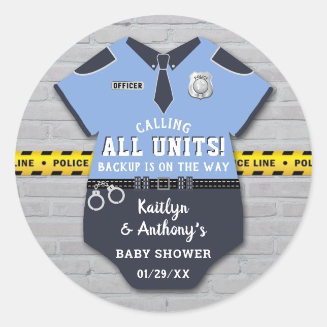 Sticker Rond Baby shower des agents de police (Devant)