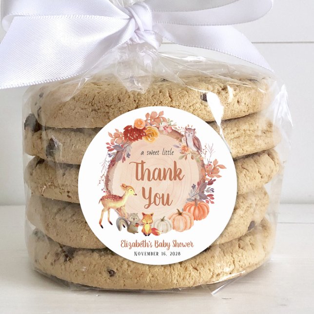 Sticker Rond Baby shower des animaux de bois citrouilles Merci (Créateur téléchargé)