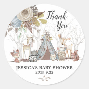 Sticker Rond Baby shower des animaux de bois de la tribu Merci