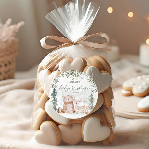 Sticker Rond Baby shower des animaux de bois Favoriser