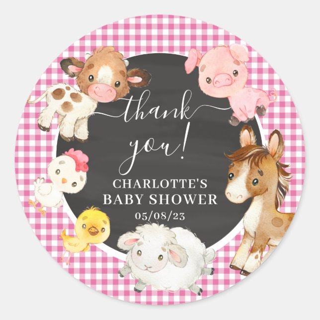 Sticker Rond Baby shower des animaux de ferme (Devant)
