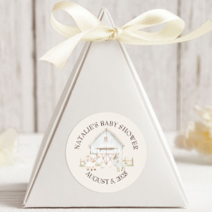 Sticker Rond Baby shower des animaux de ferme Meadow Friends