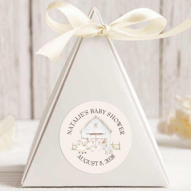 Sticker Rond Baby shower des animaux de ferme Meadow Friends (Créateur téléchargé)