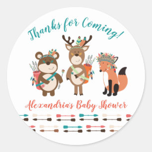 Sticker Rond Baby shower des animaux de forêt tribaux Favoriser