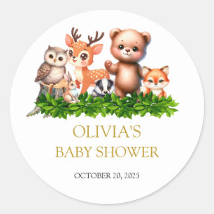 Sticker Rond Baby shower des animaux forestiers