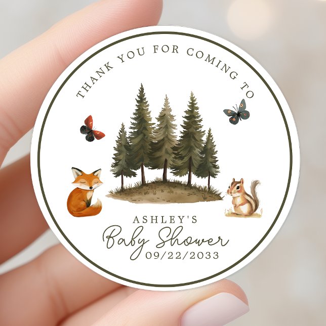 Sticker Rond Baby shower des animaux forestiers de bois Merci (Créateur téléchargé)