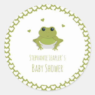 Sticker Rond Baby shower des Coeurs de grenouilles vertes