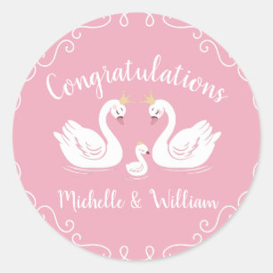 Sticker Rond Baby shower des cygnes roses pour filles