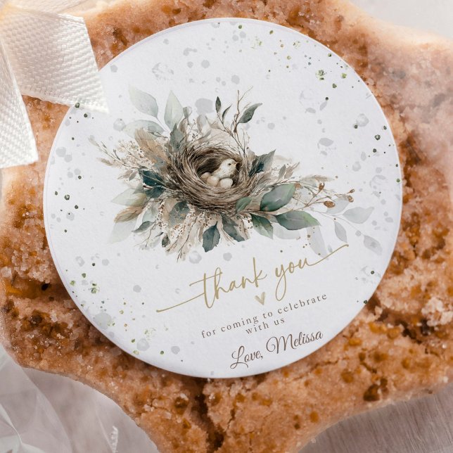 Sticker Rond Baby shower des forêts neutres de nidification des (Add a special touch to your baby shower favors or envelopes with these Nesting Woodland Neutral Baby)