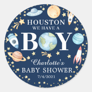 Sticker Rond Baby shower des garçons de l'espace extra-atmosphé