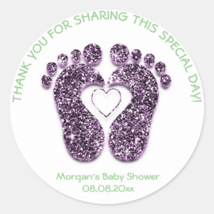 Sticker Rond Baby shower des pieds du coeur Favoriser Mint de r