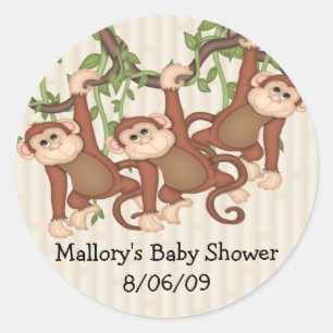 Sticker Rond Baby shower des singes triplés