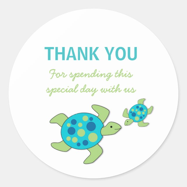 Sticker Rond Baby shower des tortues de mer fête d'anniversaire (Devant)