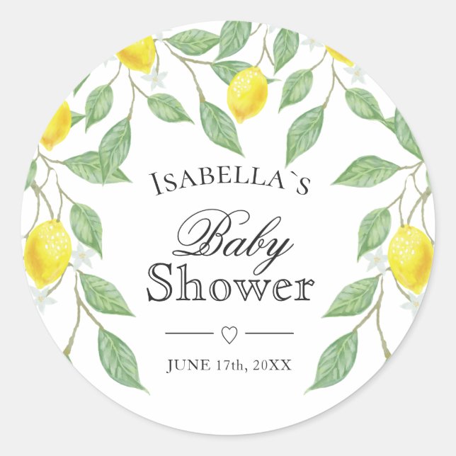 Sticker Rond Baby shower d'été moderne Lemon Boho (Devant)
