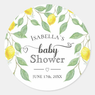 Sticker Rond Baby shower d'été moderne Lemon Boho