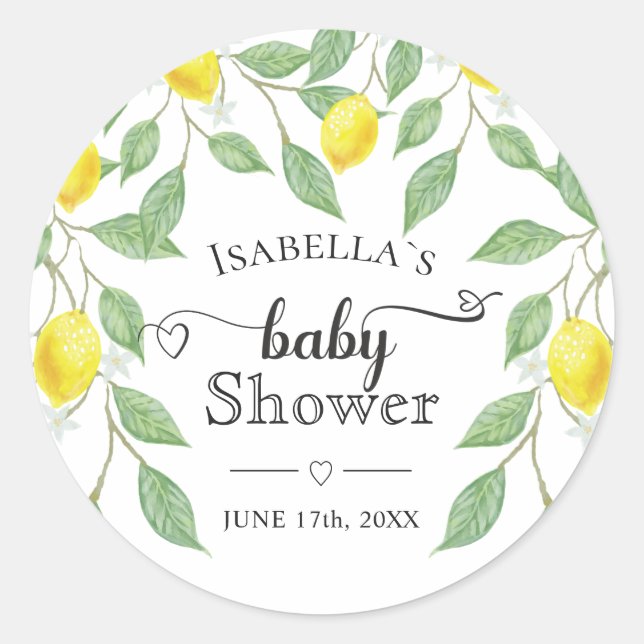 Sticker Rond Baby shower d'été moderne Lemon Boho (Devant)