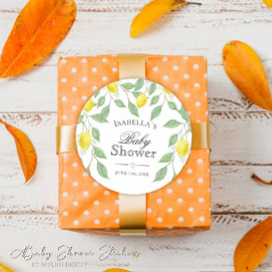 Sticker Rond Baby shower d'été moderne Lemon Boho