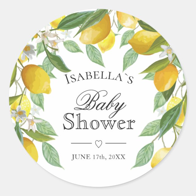 Sticker Rond Baby shower d'été moderne Lemons Boho (Devant)