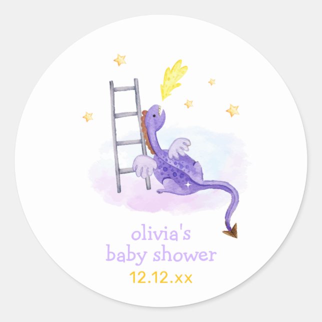 Sticker Rond Baby shower d'étoiles Dragon Dreamy (Devant)
