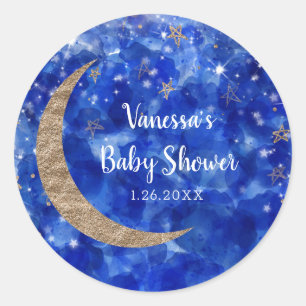 Sticker Rond Baby shower d'étoiles en bronze bleu Whimsical