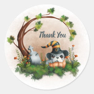 Sticker Rond Baby shower d'Halloween Chien-Chien-Chien Mignonne